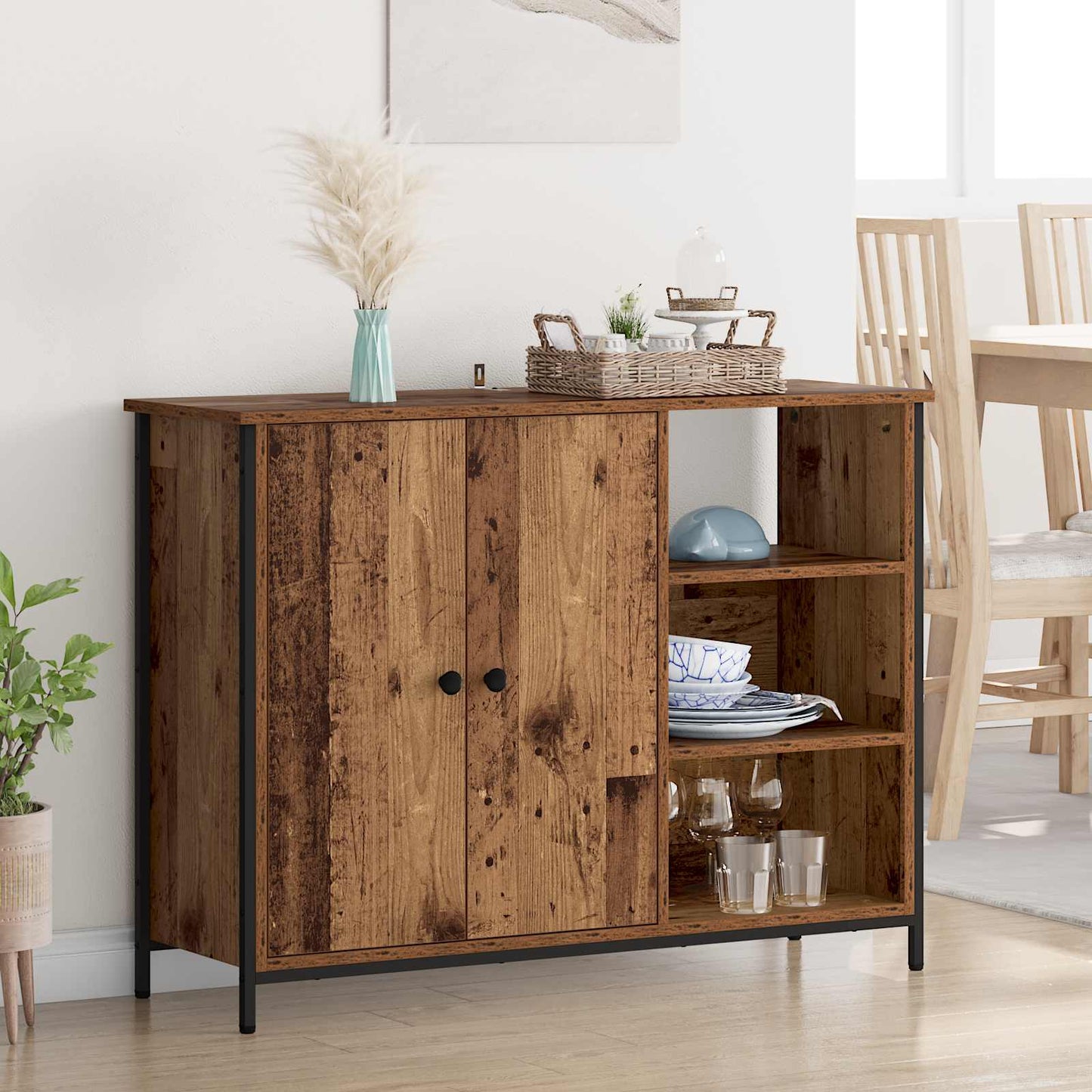 Servírovací Skříň Staré Dřevo 100 X 33 X 75 Cm Kompozitní Dřevo