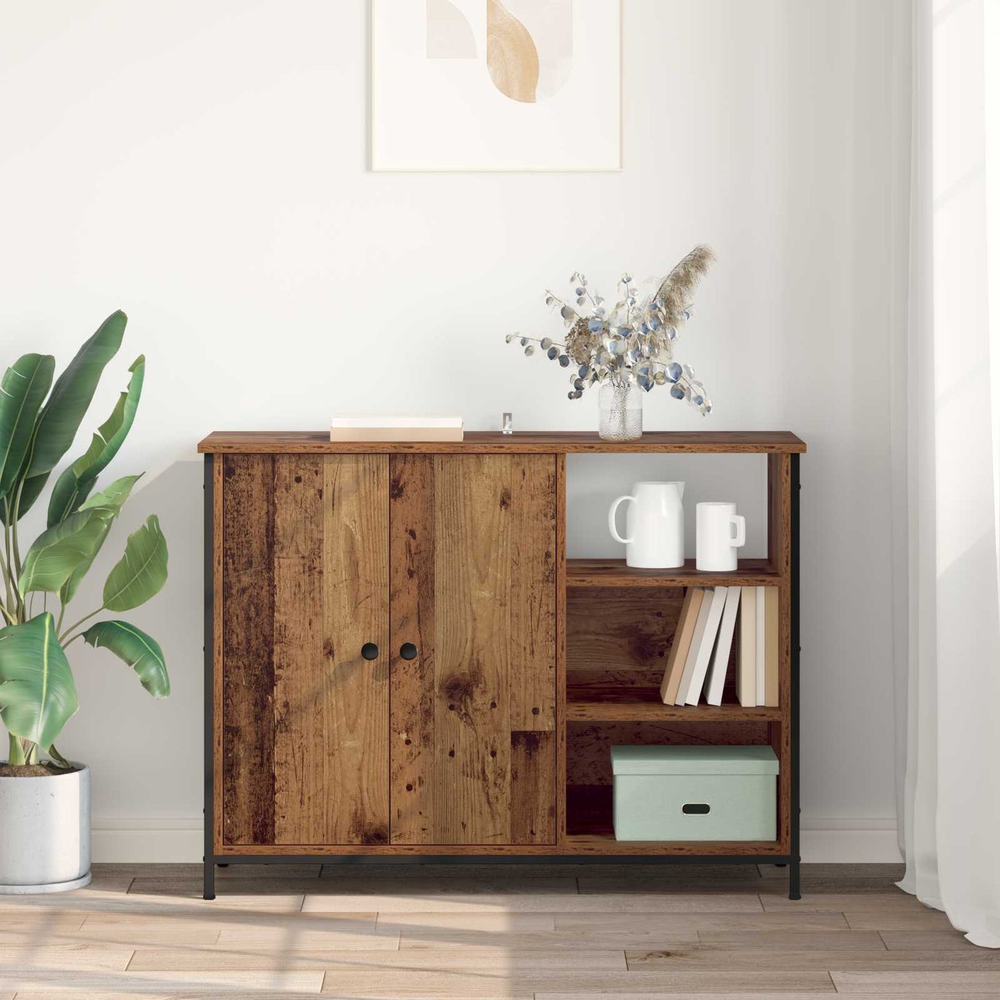 Servírovací Skříň Staré Dřevo 100 X 33 X 75 Cm Kompozitní Dřevo