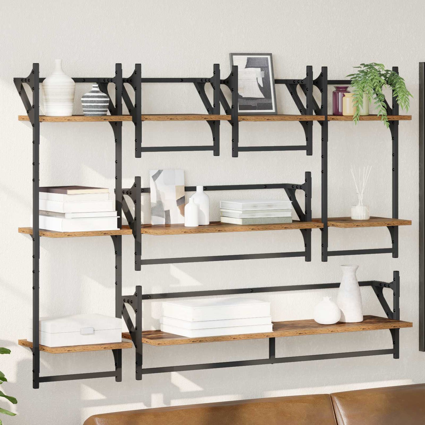 Sada Nástěnných Polic Nástěnná Montáž 6 Pcs Staré Dřevo