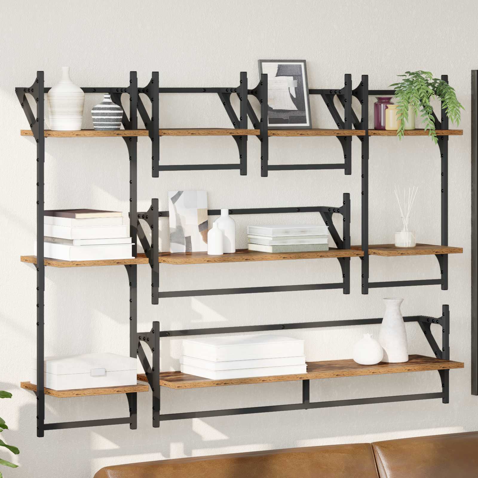 Sada Nástěnných Polic Nástěnná Montáž 6 Pcs Staré Dřevo
