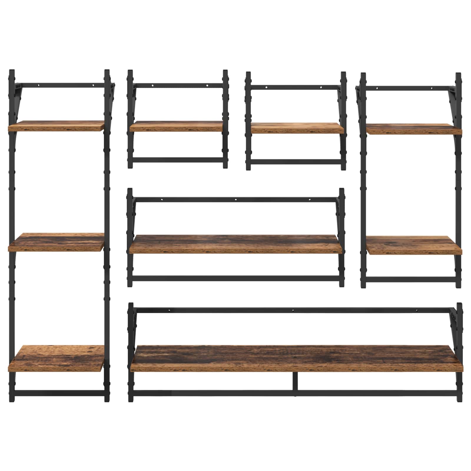 Sada Nástěnných Polic Nástěnná Montáž 6 Pcs Staré Dřevo