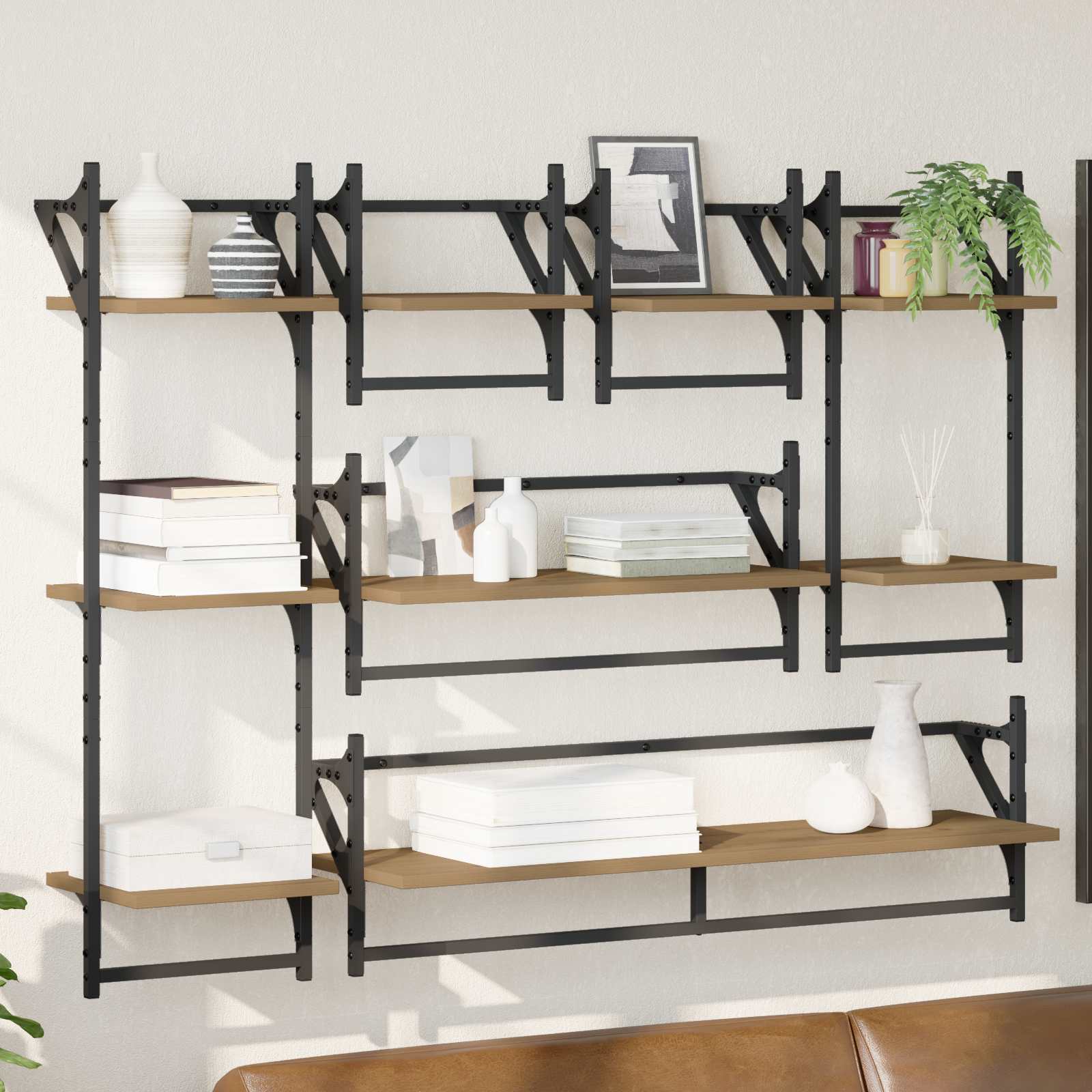 Sada Nástěnných Polic Nástěnná Montáž 6 Pcs Artisanový Dub
