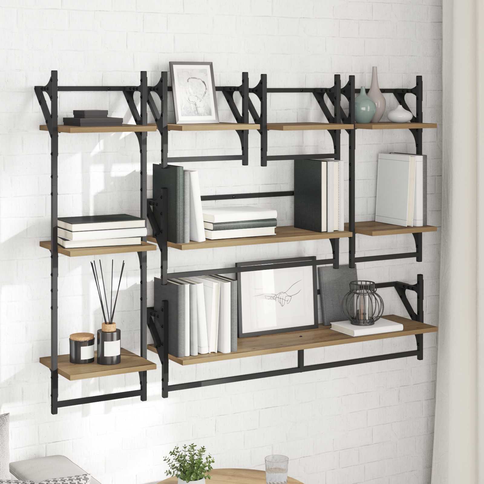 Sada Nástěnných Polic Nástěnná Montáž 6 Pcs Artisanový Dub