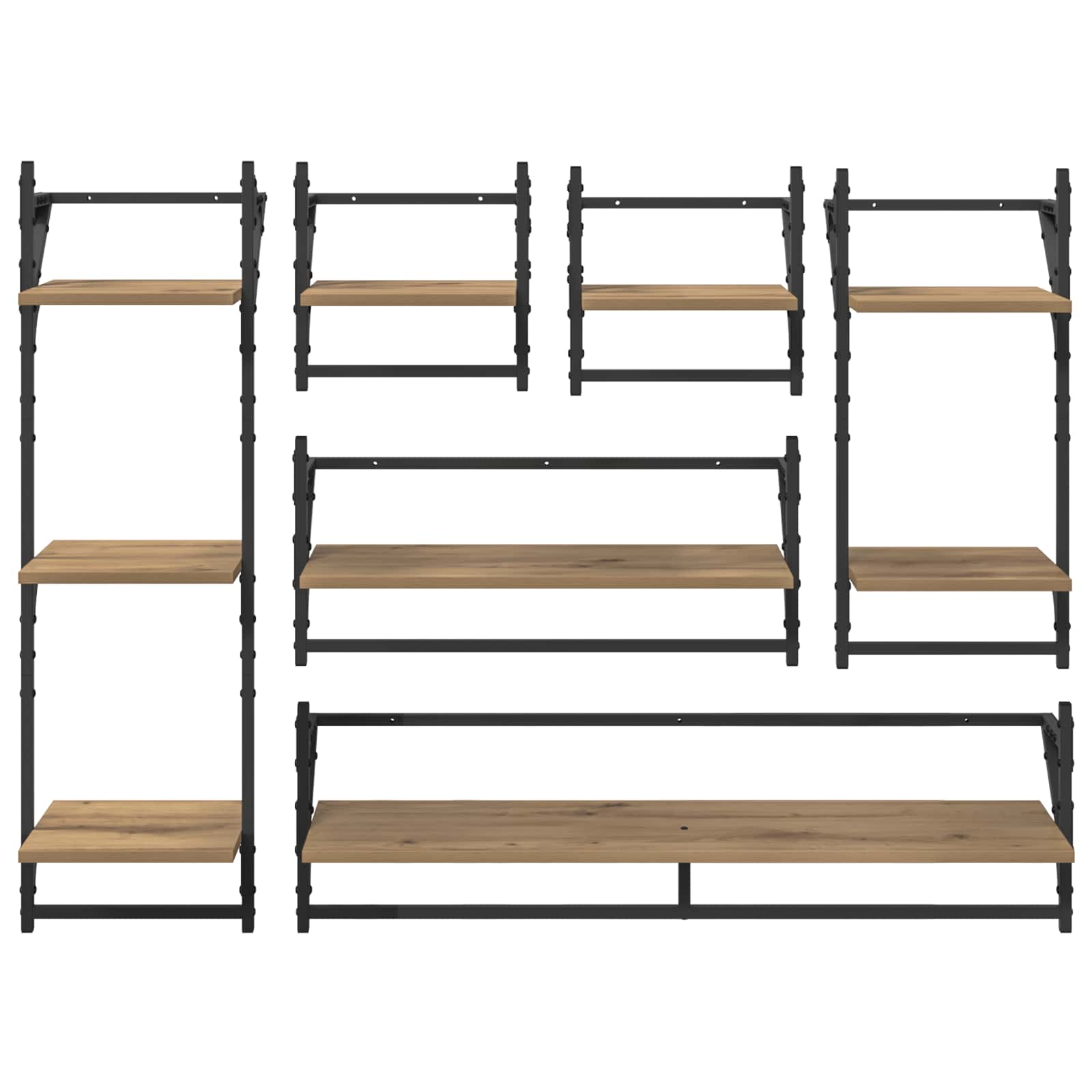 Sada Nástěnných Polic Nástěnná Montáž 6 Pcs Artisanový Dub