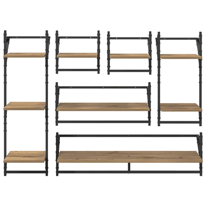 Sada Nástěnných Polic Nástěnná Montáž 6 Pcs Artisanový Dub
