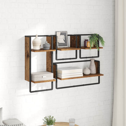 Sada Nástěnných Polic Nástěnná Montáž 4 Pcs Staré Dřevo