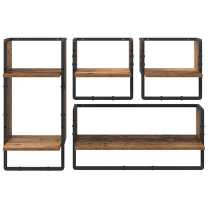 Sada Nástěnných Polic Nástěnná Montáž 4 Pcs Staré Dřevo