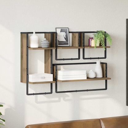 Sada Nástěnných Polic Nástěnná Montáž 4 Pcs Artisanový Dub