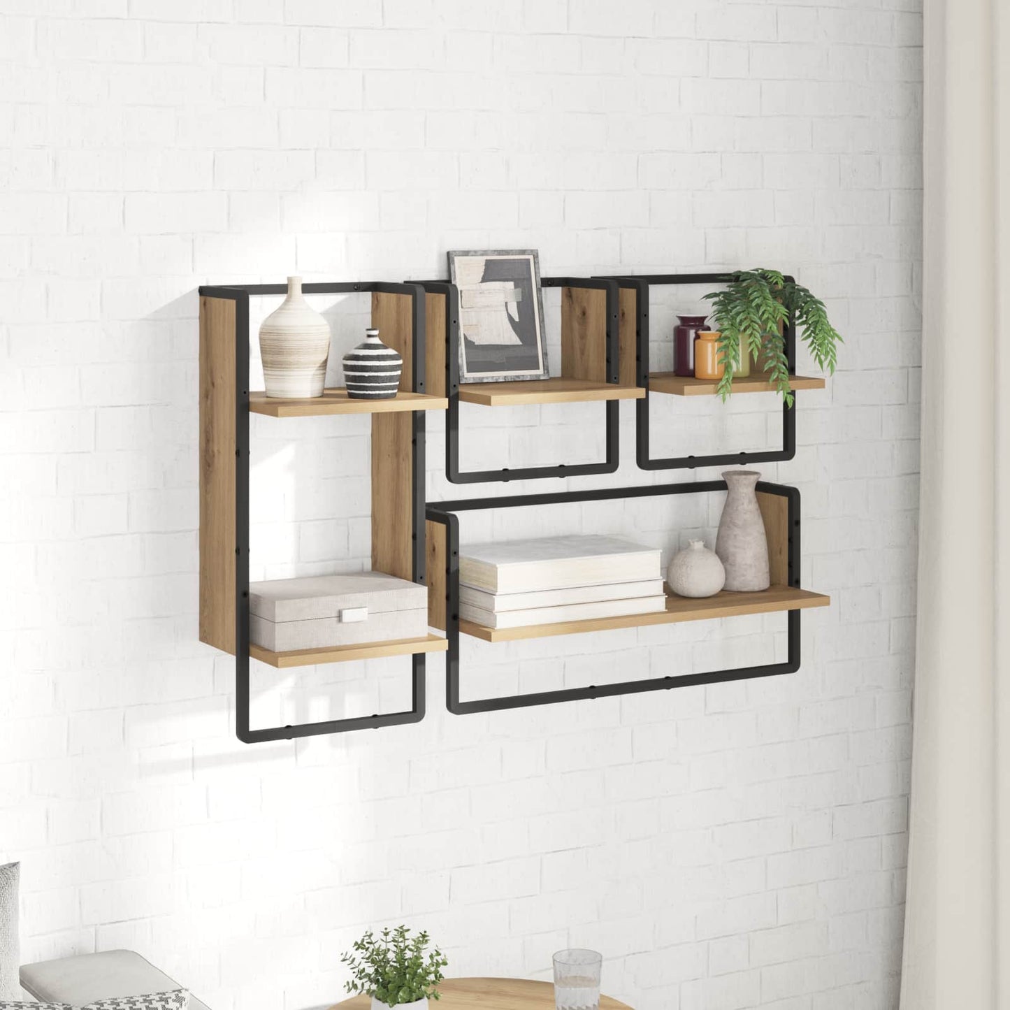 Sada Nástěnných Polic Nástěnná Montáž 4 Pcs Artisanový Dub