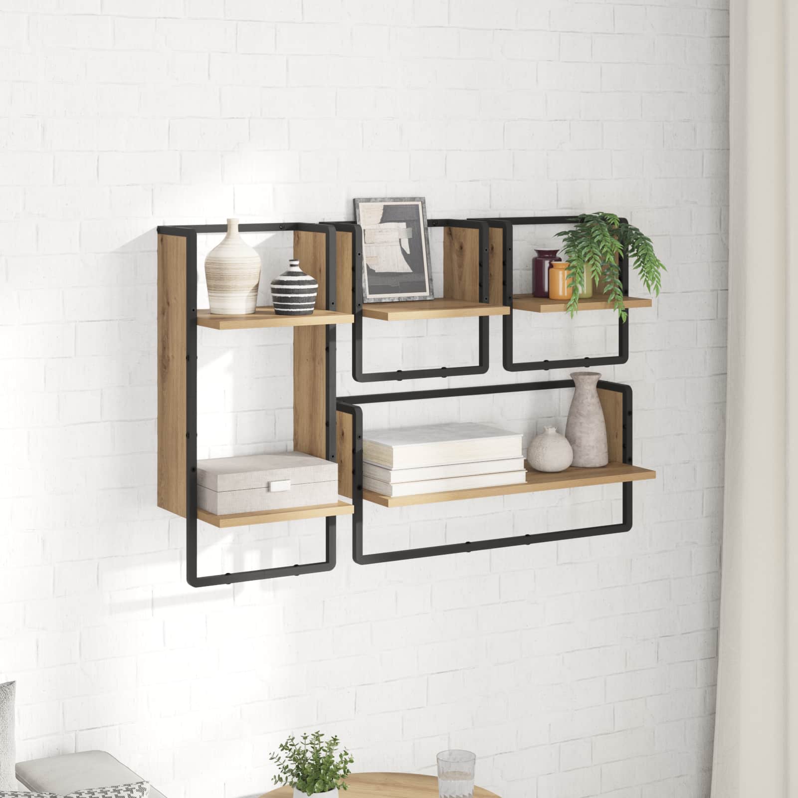 Sada Nástěnných Polic Nástěnná Montáž 4 Pcs Artisanový Dub