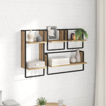 Sada Nástěnných Polic Nástěnná Montáž 4 Pcs Artisanový Dub