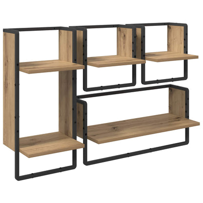 Sada Nástěnných Polic Nástěnná Montáž 4 Pcs Artisanový Dub
