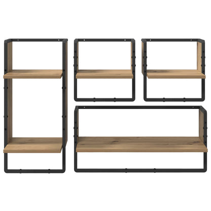 Sada Nástěnných Polic Nástěnná Montáž 4 Pcs Artisanový Dub