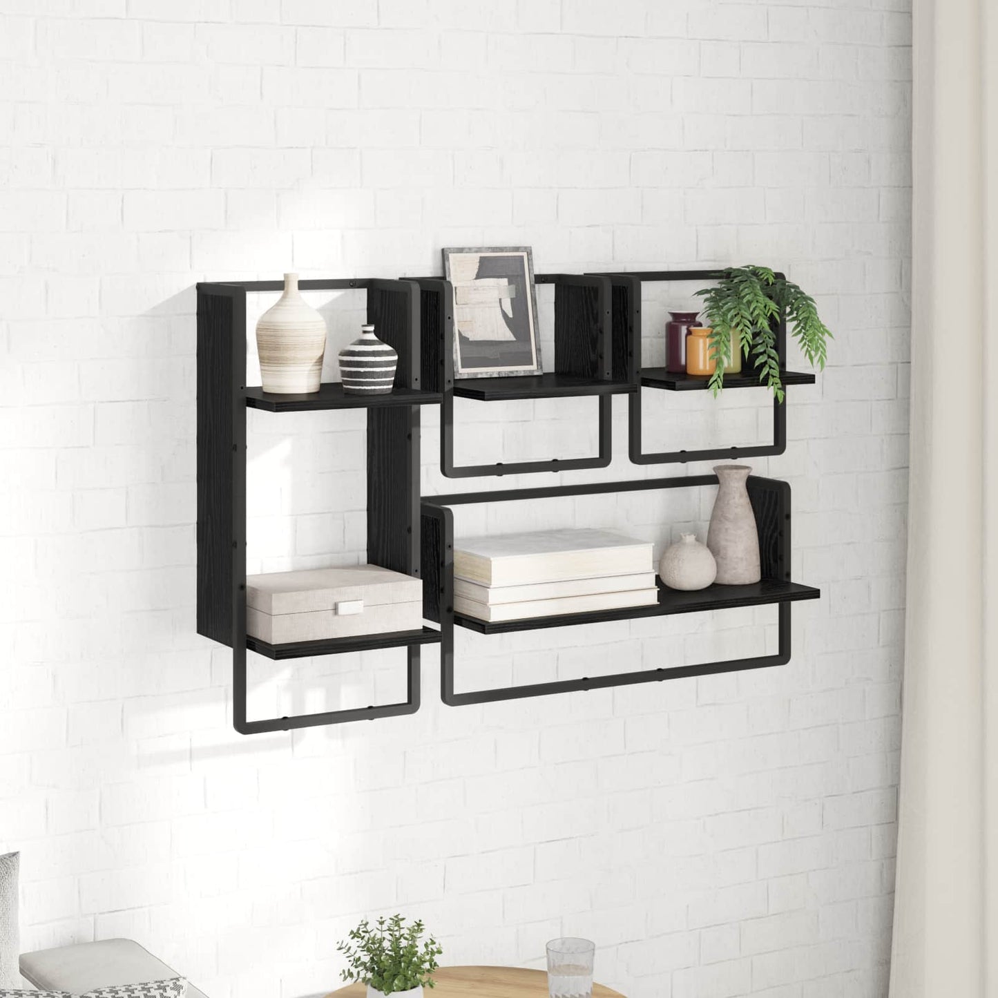 Sada Nástěnných Polic Nástěnná Montáž 4 Pcs Černý Dub