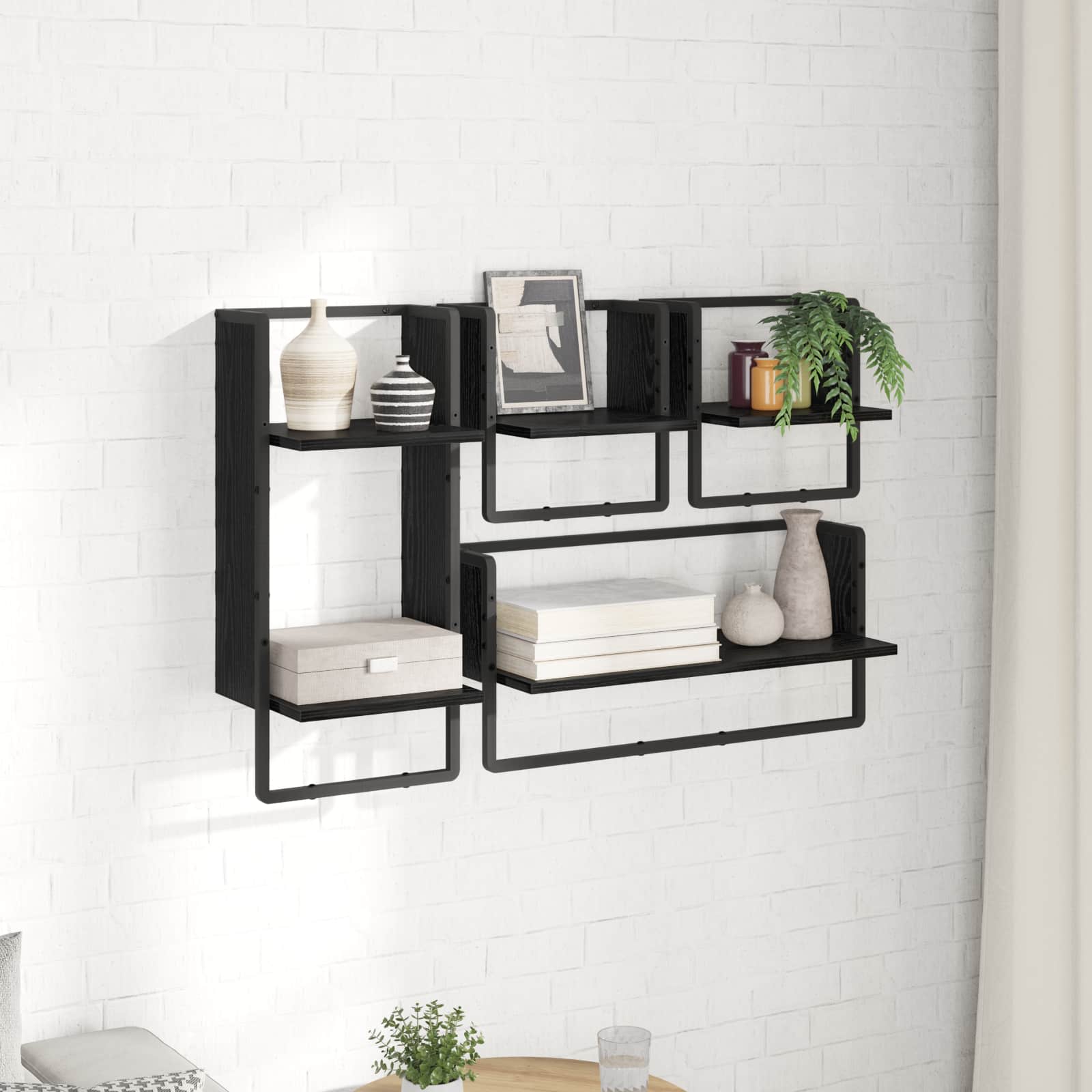Sada Nástěnných Polic Nástěnná Montáž 4 Pcs Černý Dub