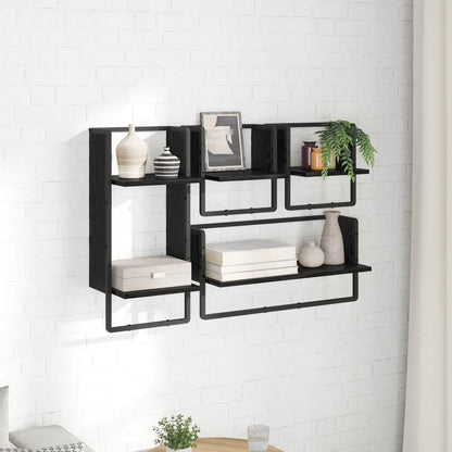 Sada Nástěnných Polic Nástěnná Montáž 4 Pcs Černý Dub