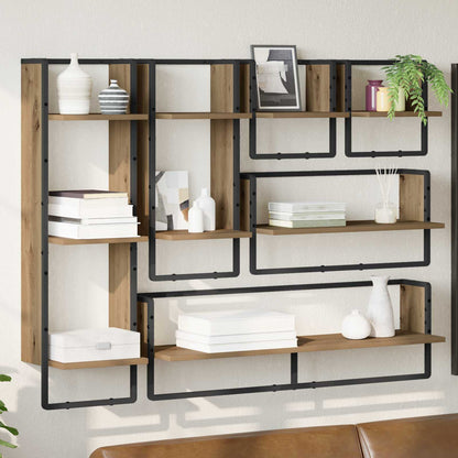 Sada Nástěnných Polic Nástěnná Montáž 6 Pcs Artisanový Dub