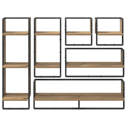 Sada Nástěnných Polic Nástěnná Montáž 6 Pcs Artisanový Dub