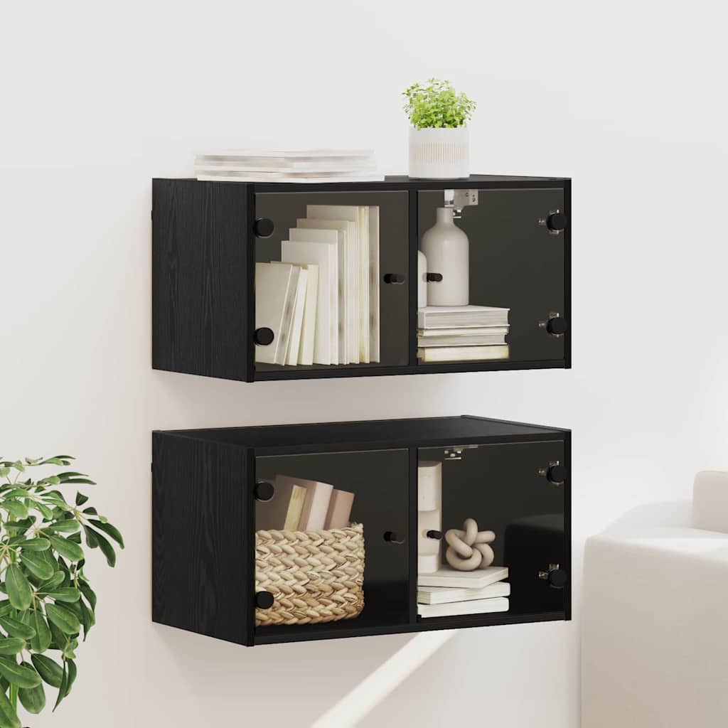 Nástěnné Skříně 2 Ks 68 X 37 X 35 Cm Kompozitní Dřevo Černý Dub