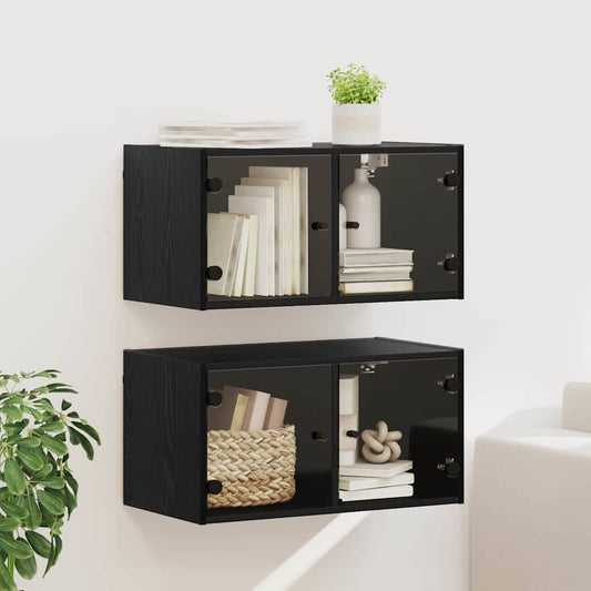 Nástěnné Skříně 2 Ks 68 X 37 X 35 Cm Kompozitní Dřevo Černý Dub