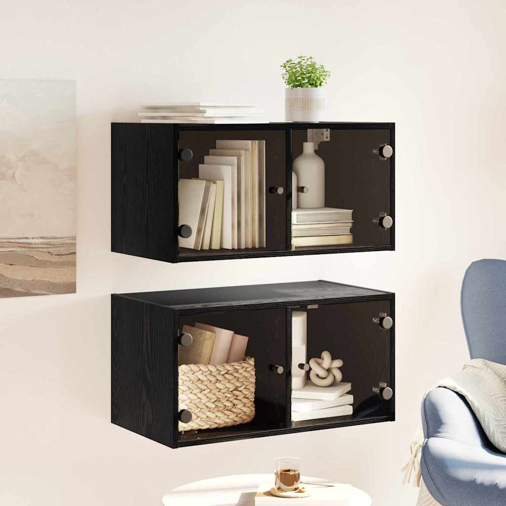 Nástěnné Skříně 2 Ks 68 X 37 X 35 Cm Kompozitní Dřevo Černý Dub