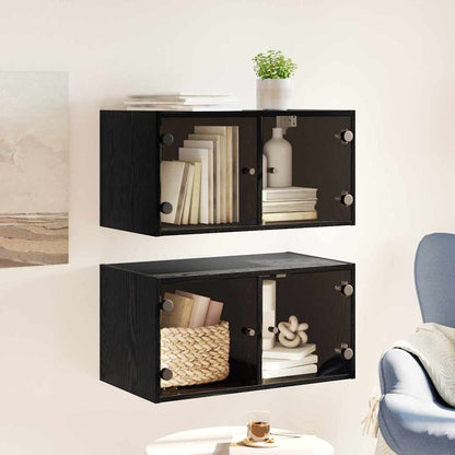 Nástěnné Skříně 2 Ks 68 X 37 X 35 Cm Kompozitní Dřevo Černý Dub