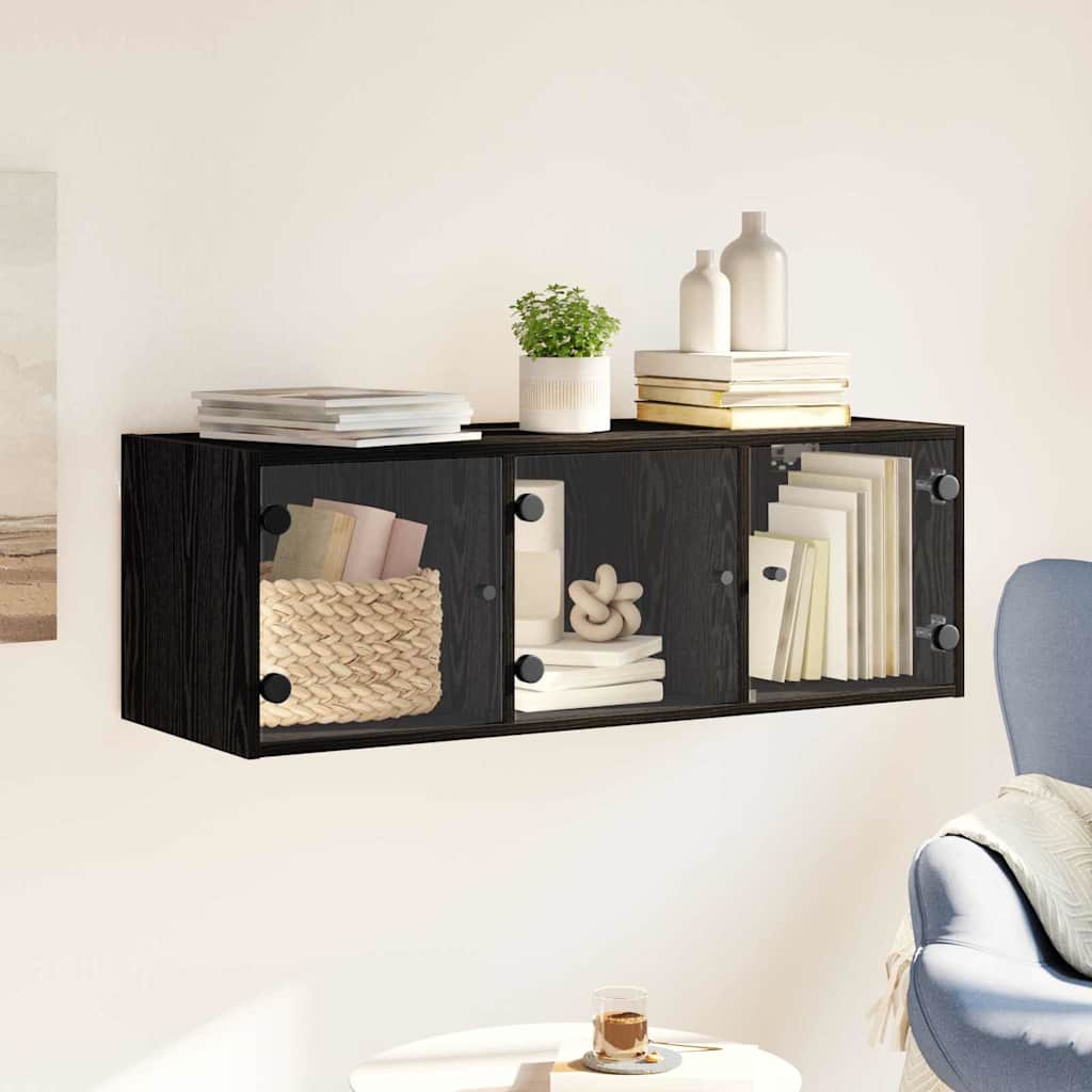 Nástěnná Skříňka 102 X 37 X 35 Cm Kompozitní Dřevo Černý Dub