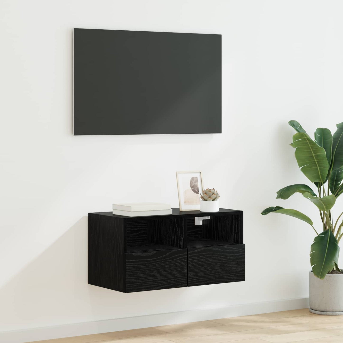Tv Wall Cabinet 60 X 30 X 30 Cm Černý Dub Kompozitní Dřevo