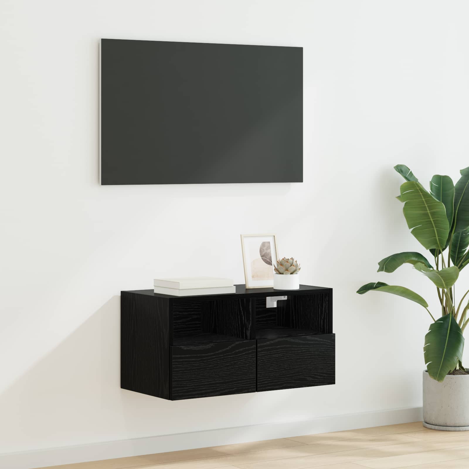 Tv Wall Cabinet 60 X 30 X 30 Cm Černý Dub Kompozitní Dřevo