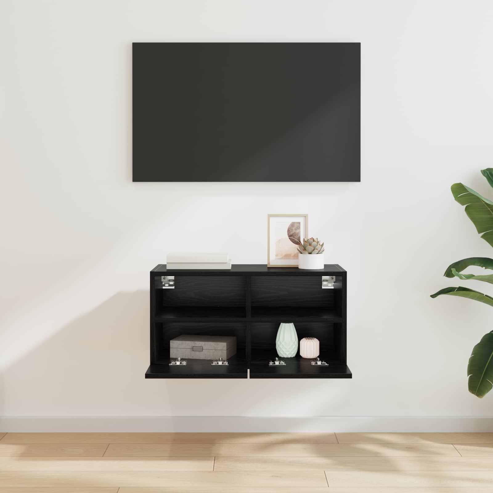 Tv Wall Cabinet 60 X 30 X 30 Cm Černý Dub Kompozitní Dřevo