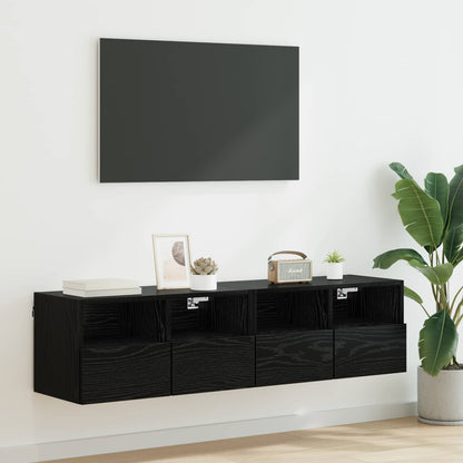 Skříňky Na Tv Zeď 2 Pcs Černý Dub Kompozitní Dřevo