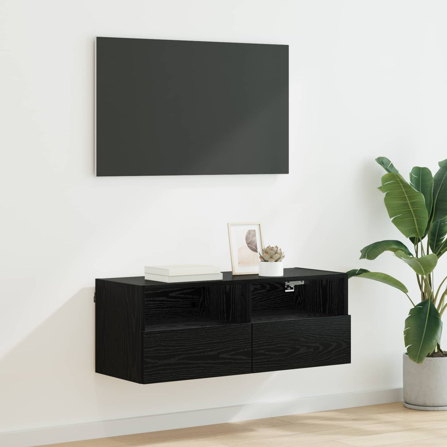 Tv Wall Cabinet 80 X 30 X 30 Cm Černý Dub Kompozitní Dřevo
