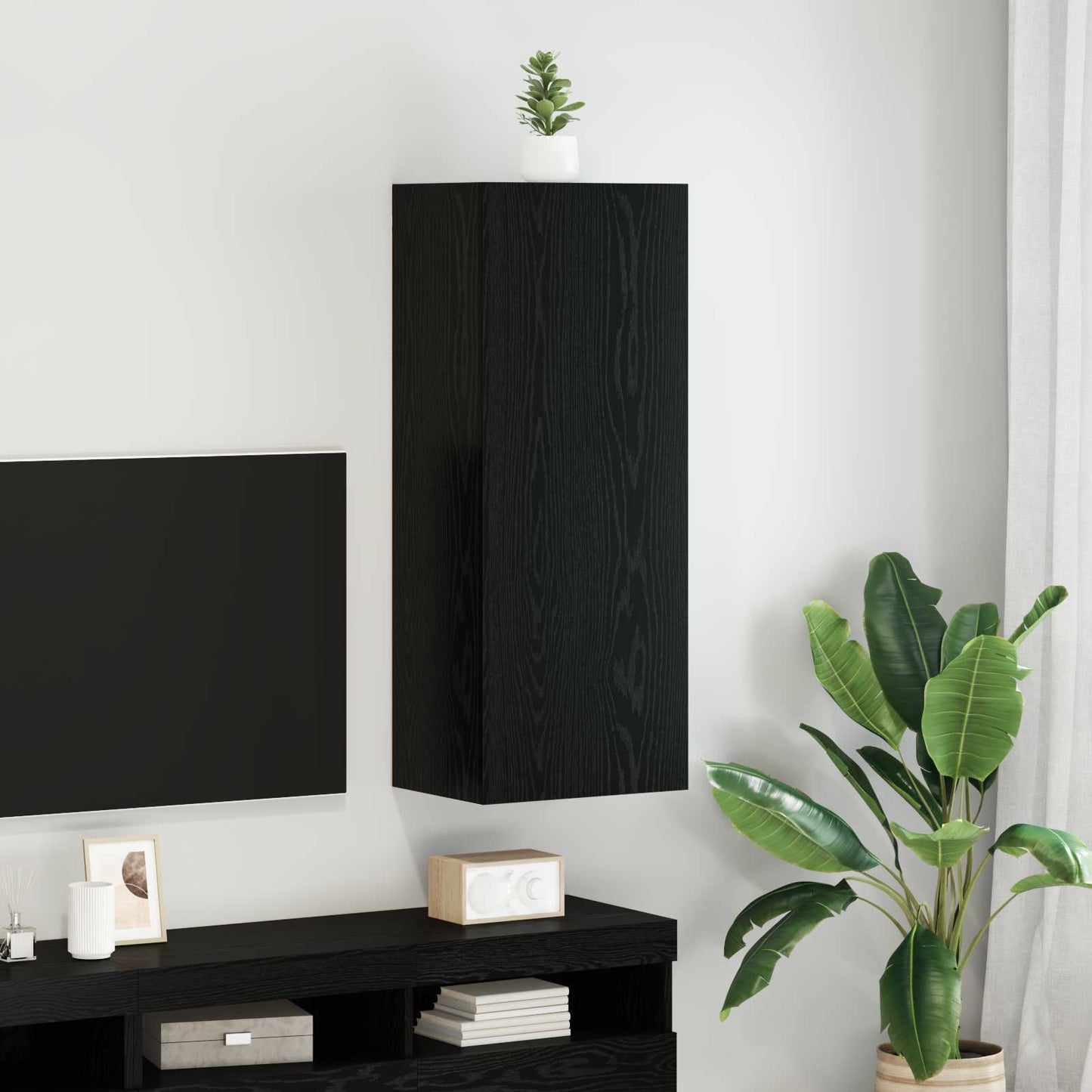 Tv Wall Cabinet 40,5 X 30 X 102 Cm Černý Dub Kompozitní Dřevo