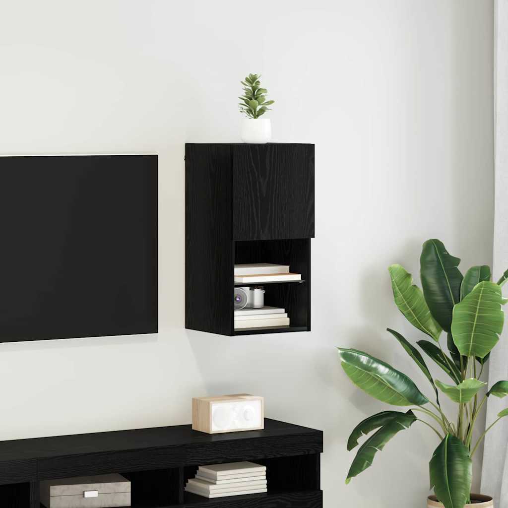 Nástěnná Tv Skříň 30,5 X 30 X 60 Cm Černý Dub Kompozitní Dřevo