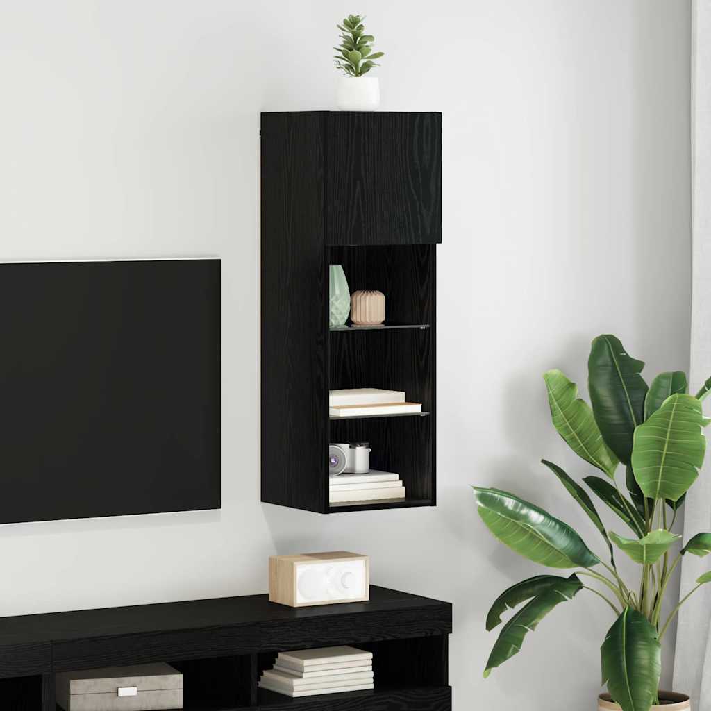 Nástěnná Tv Skříň 30,5 X 30 X 90 Cm Černý Dub Kompozitní Dřevo