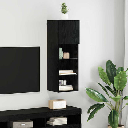 Nástěnná Tv Skříň 30,5 X 30 X 90 Cm Černý Dub Kompozitní Dřevo