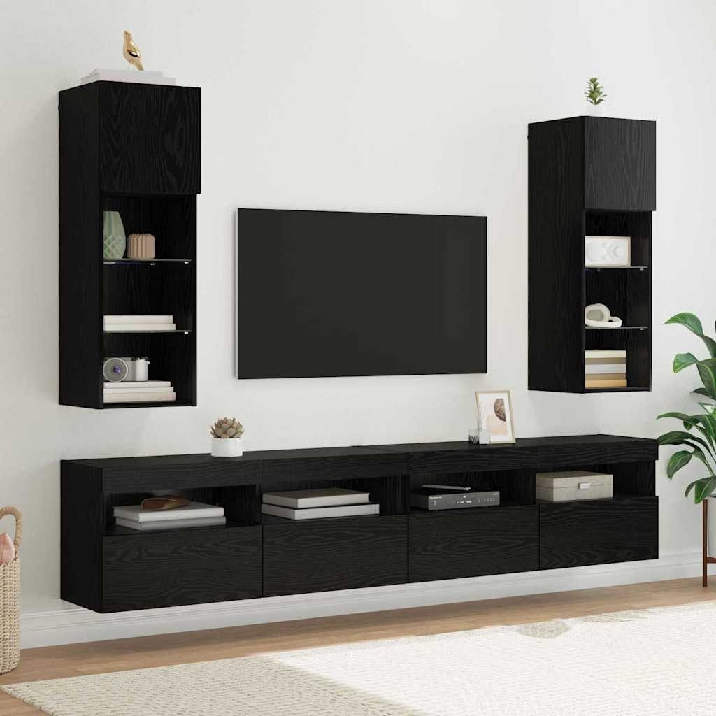 Nástěnná Tv Skříň 30,5 X 30 X 90 Cm Černý Dub Kompozitní Dřevo