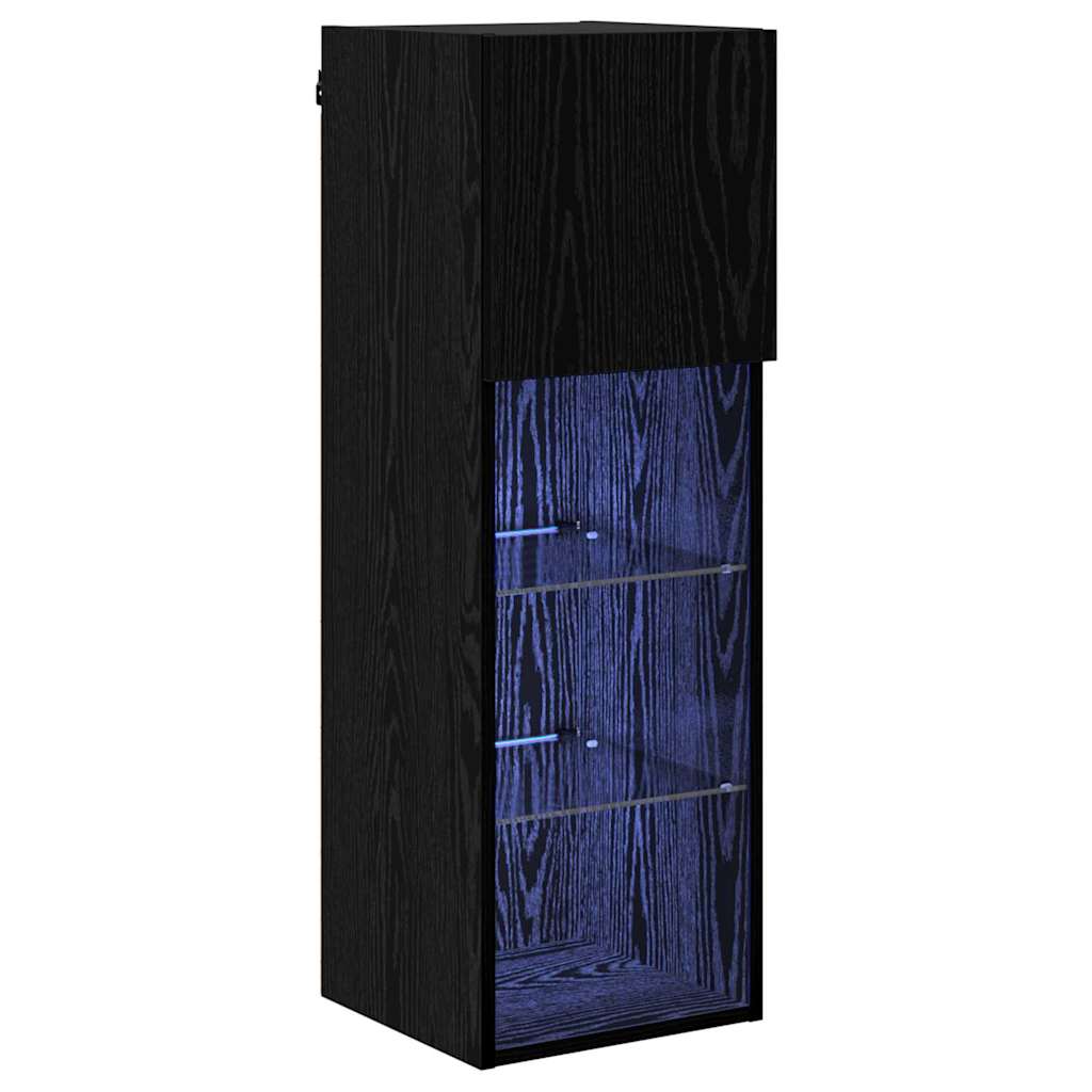 Nástěnná Tv Skříň 30,5 X 30 X 90 Cm Černý Dub Kompozitní Dřevo