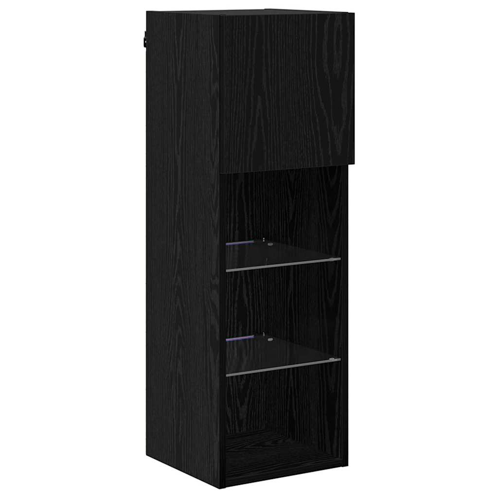 Nástěnná Tv Skříň 30,5 X 30 X 90 Cm Černý Dub Kompozitní Dřevo