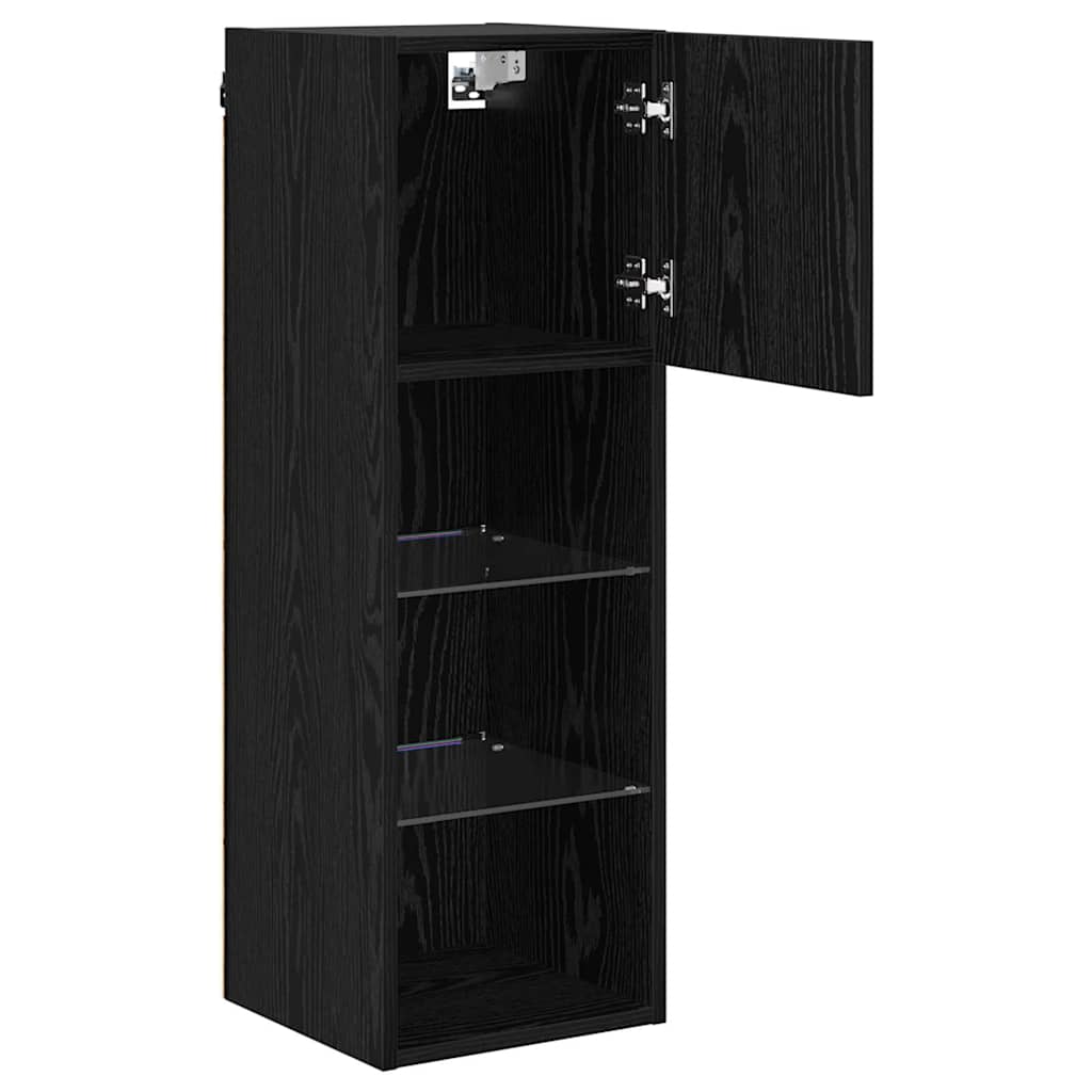 Nástěnná Tv Skříň 30,5 X 30 X 90 Cm Černý Dub Kompozitní Dřevo