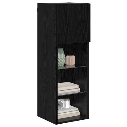 Nástěnná Tv Skříň 30,5 X 30 X 90 Cm Černý Dub Kompozitní Dřevo