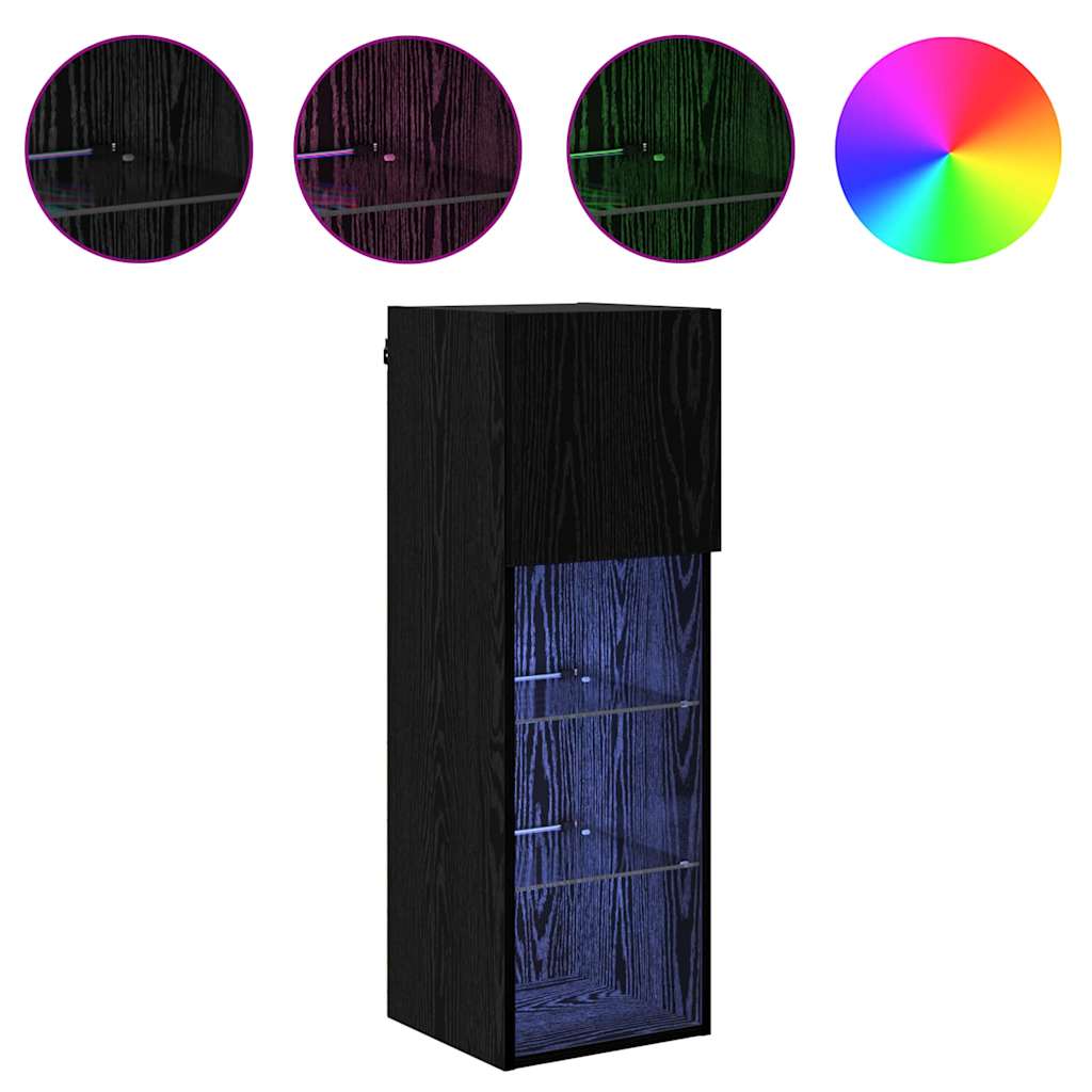 Nástěnná Tv Skříň 30,5 X 30 X 90 Cm Černý Dub Kompozitní Dřevo