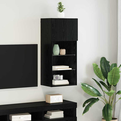 Nástěnná Tv Skříň 40,5 X 30 X 90 Cm Černý Dub Kompozitní Dřevo