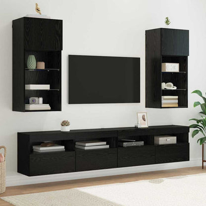 Nástěnná Tv Skříň 40,5 X 30 X 90 Cm Černý Dub Kompozitní Dřevo