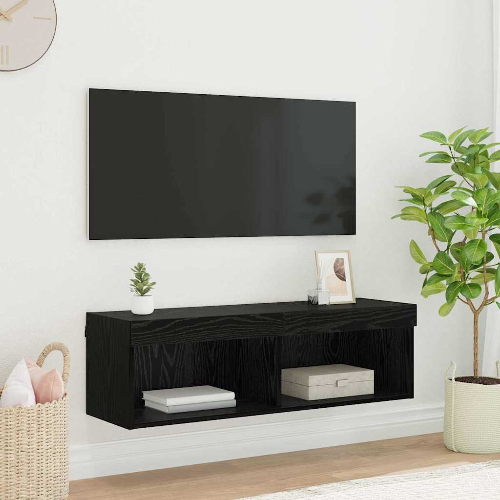 Tv Wall Cabinet 100 X 30 X 30 Cm Černý Dub Kompozitní Dřevo