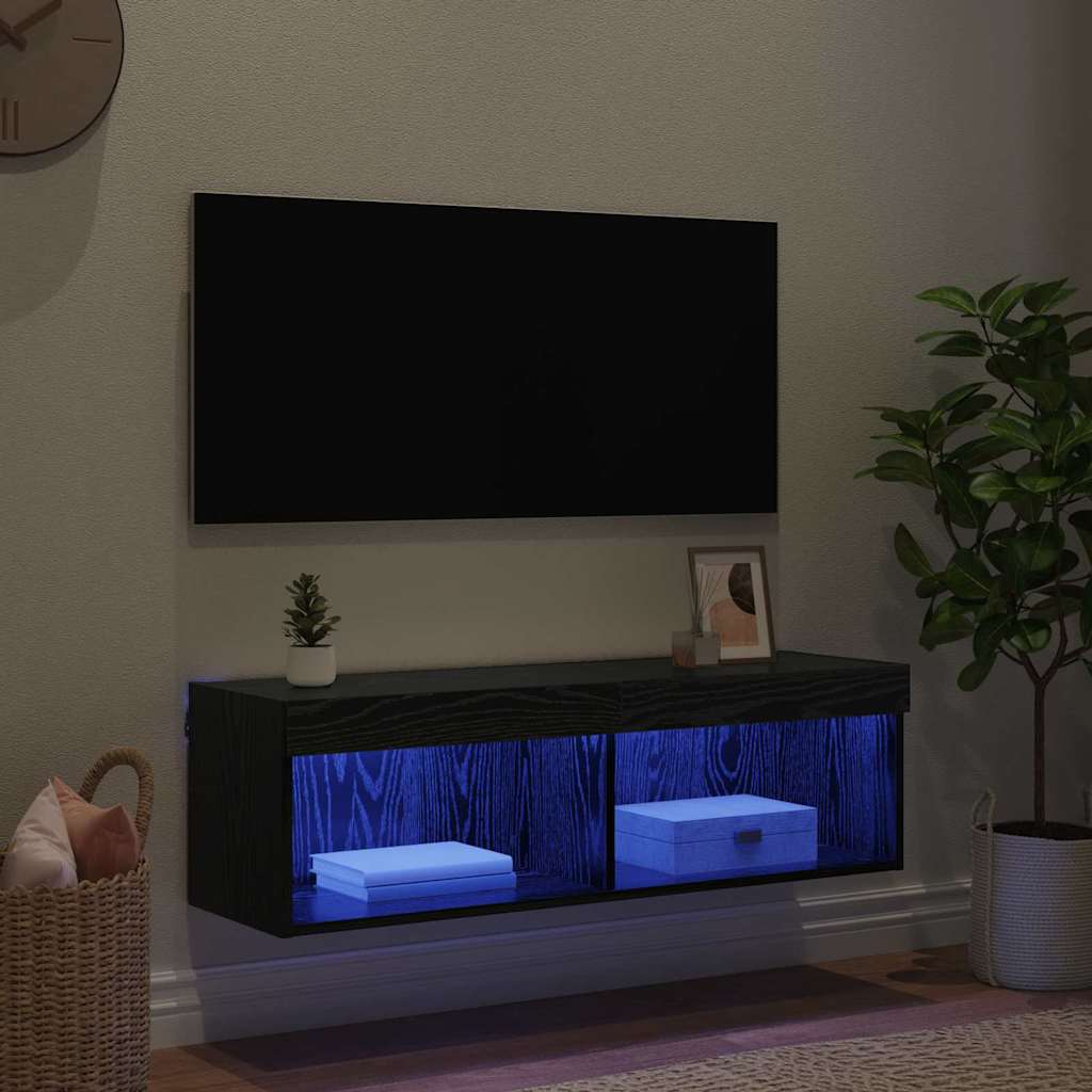 Tv Wall Cabinet 100 X 30 X 30 Cm Černý Dub Kompozitní Dřevo