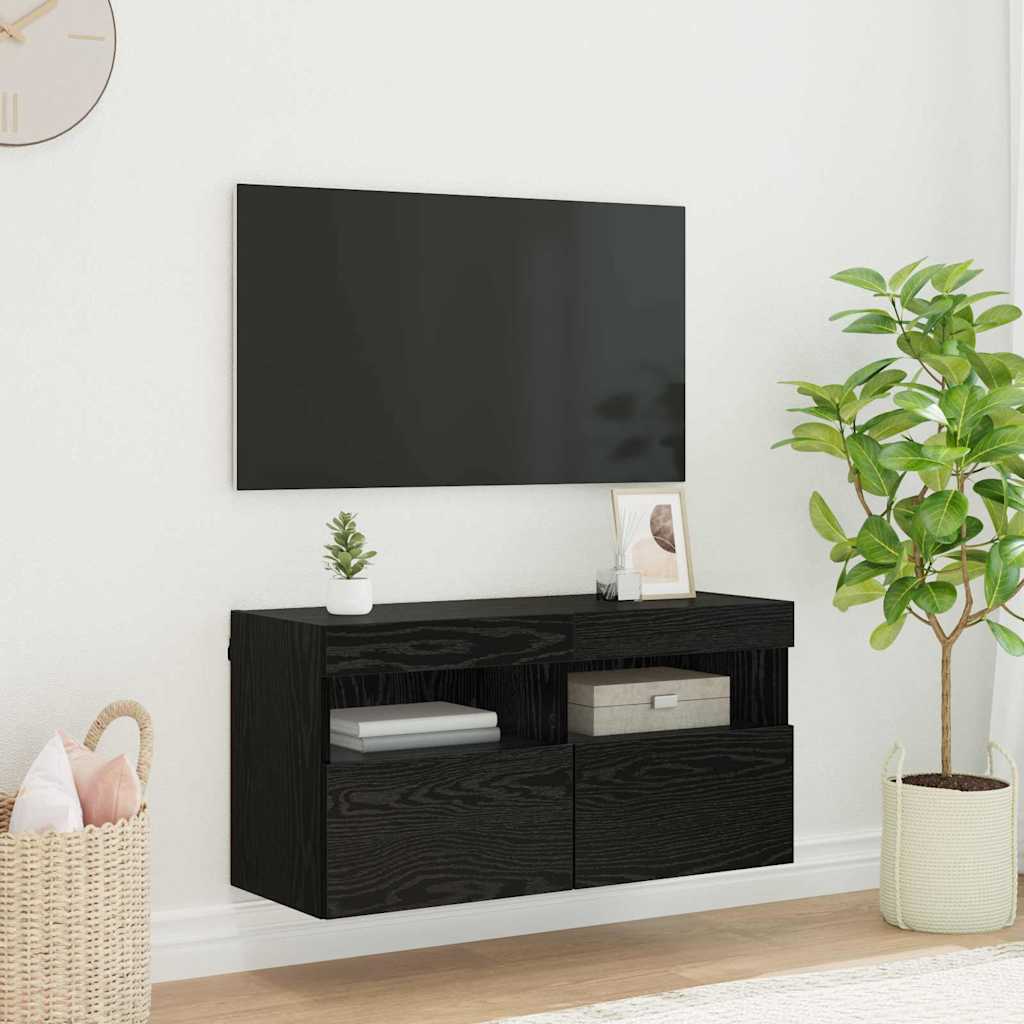 Tv Wall Cabinet 80 X 30 X 40 Cm Černý Dub Kompozitní Dřevo