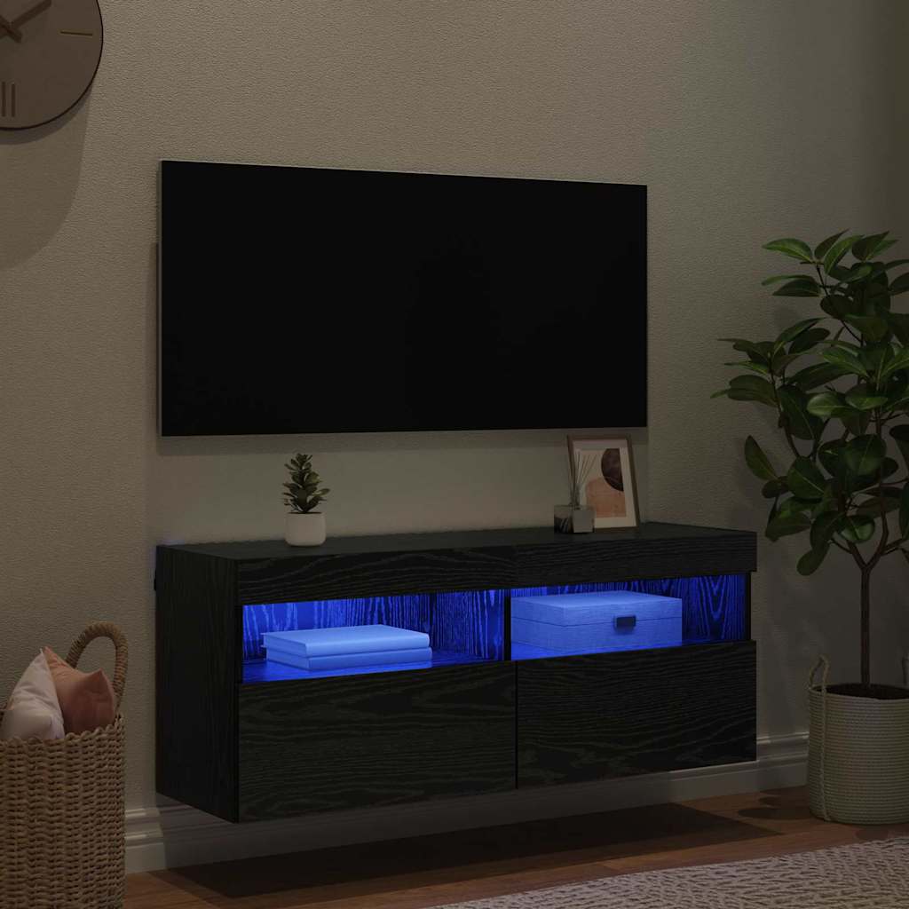 Tv Wall Cabinet 100 X 30 X 40 Cm Černý Dub Kompozitní Dřevo