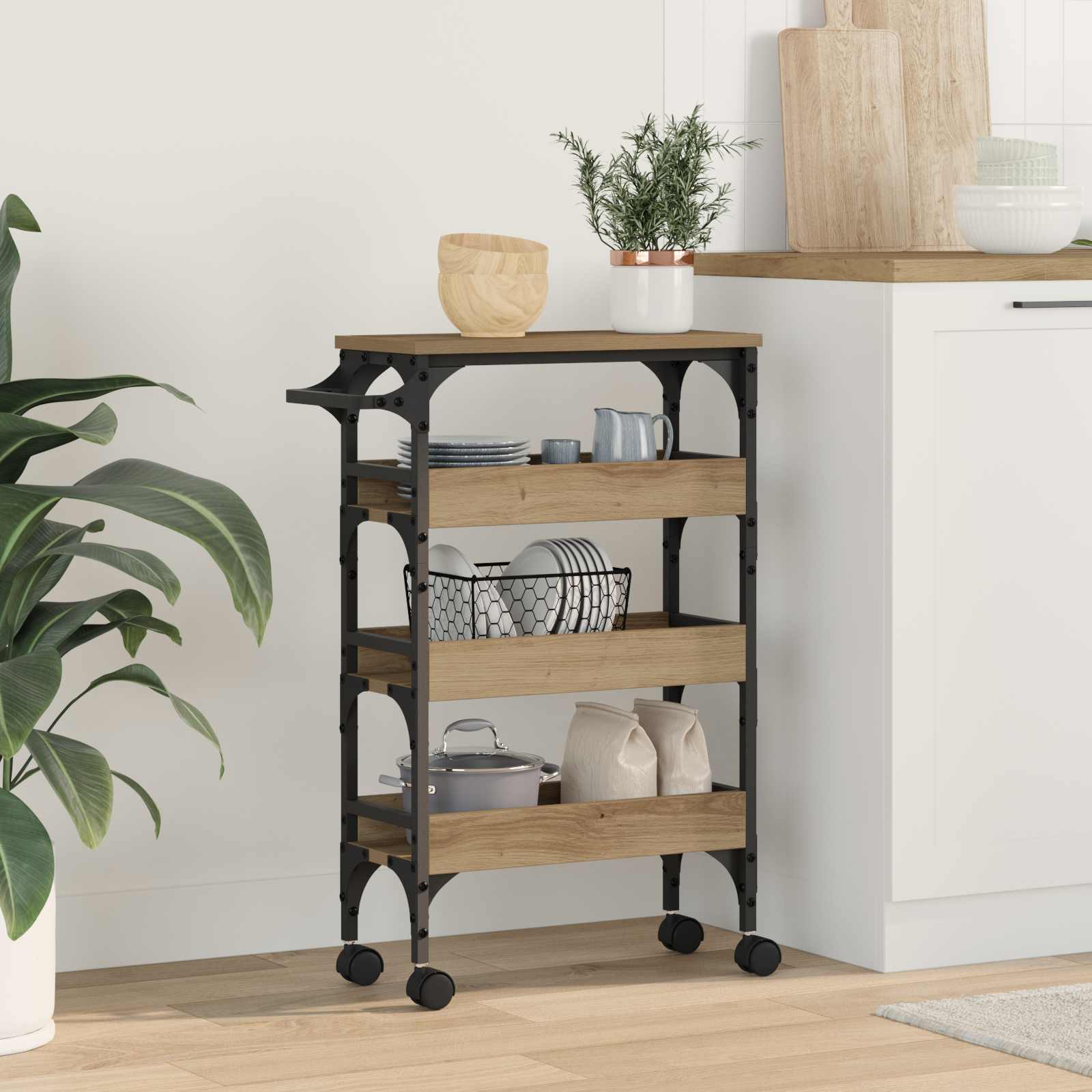 Kuchyňský Vozík Artisanový Dub 53 X 20 X 76 Cm Kompozitní Dřevo