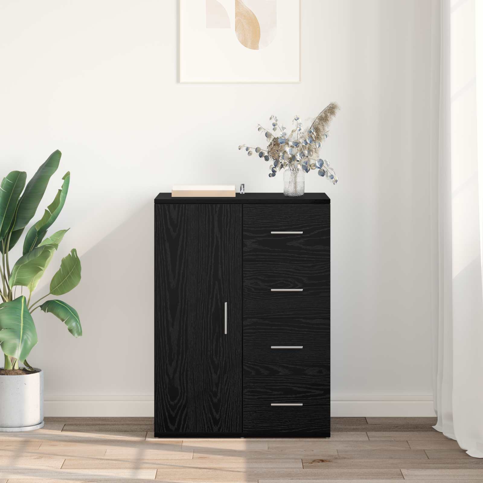 Servírovací Skříň Černý Dub 59 X 39 X 80 Cm Kompozitní Dřevo